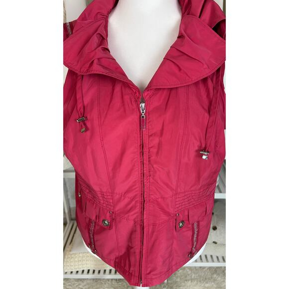 CJ Banks Women's Size X (14W)Pink Ruffle Drawstring Collar Zip Up Vest #0494 - Picture 2 of 13